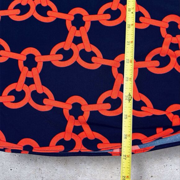 Frank Lyman Chain Print Knit Top Women’s Size 14 Navy Blue Orange Bell Sleeves - Picture 8 of 12